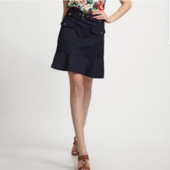Tory Burch Dresses & Skirts - Tory Burch Navy Blue Ruffle Hem Cargo Skirt Size 12